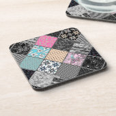 Patchwork retro kleuren patchwork quilting bier onderzetter (Linkerzijde)