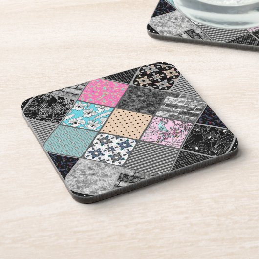 Patchwork retro kleuren patchwork quilting bier onderzetter (Linkerzijde)