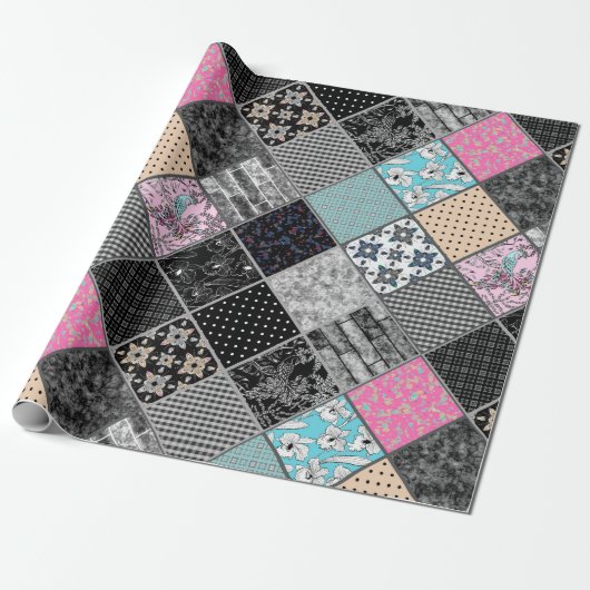 Patchwork retro kleuren patchwork quilting cadeaupapier (Uitgerold)