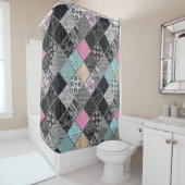 Patchwork retro  kleuren patchwork quilting douchegordijn (In situ)