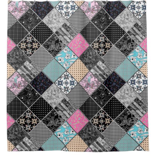 Patchwork retro  kleuren patchwork quilting douchegordijn (Voorkant)