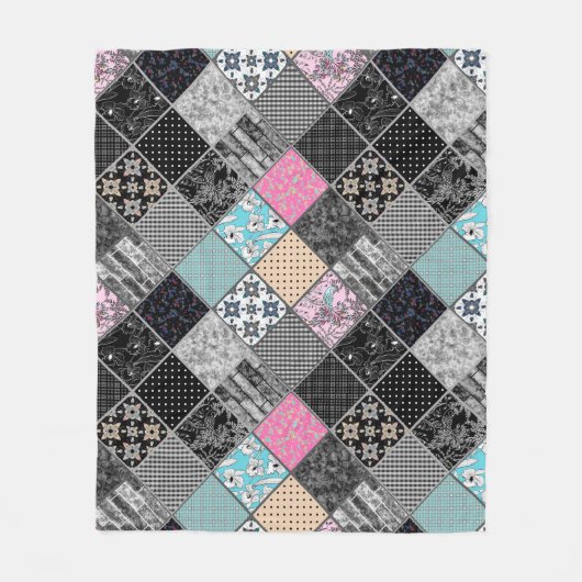 Patchwork retro kleuren patchwork quilting fleece deken (Voorkant)
