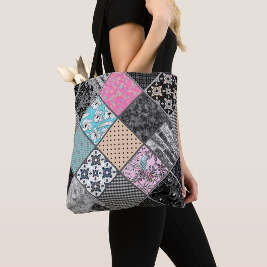 Patchwork retro  kleuren patchwork quilting tote bag (Dichtbij)