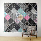 Patchwork retro kleuren patchwork quilting wandkleed (In Situ (horizontaal))