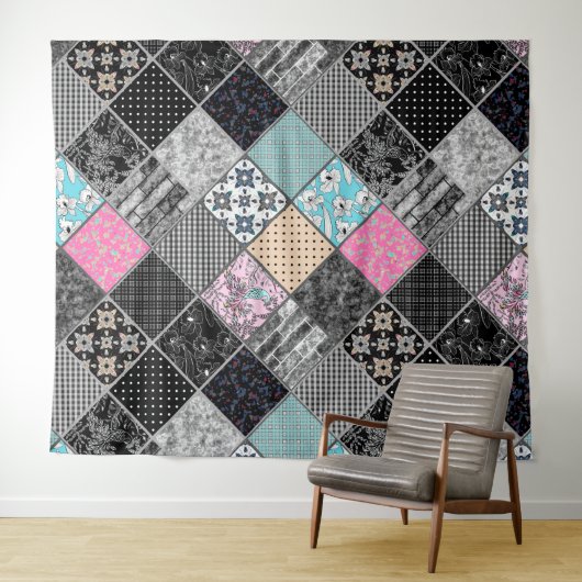 Patchwork retro  kleuren patchwork quilting wandkleed (In Situ (horizontaal))