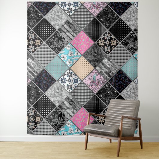 Patchwork retro  kleuren patchwork quilting wandkleed (In situ)