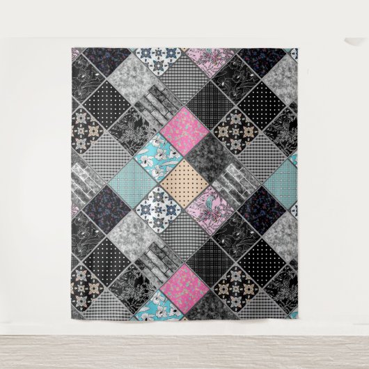 Patchwork retro kleuren patchwork quilting wandkleed (Voorkant)