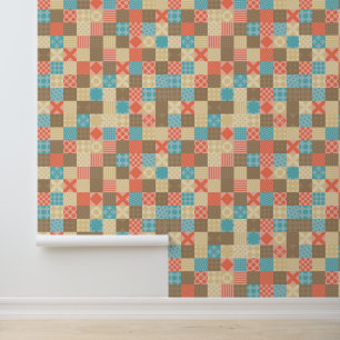 Patchwork retro roze midden eeuw behang