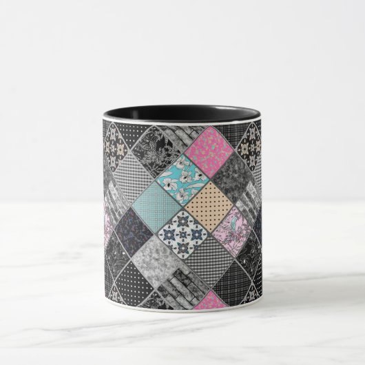 Patchwork retro vintage kleuren patchwork quilten mok (Midden)