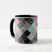 Patchwork retro vintage kleuren patchwork quilten mok (Voorkant links)