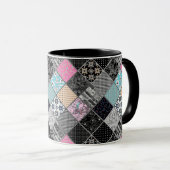 Patchwork retro vintage kleuren patchwork quilten mok (Voorkant rechts)