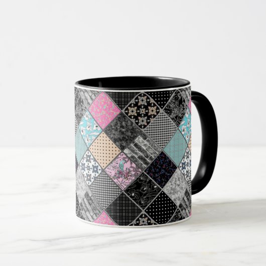 Patchwork retro vintage kleuren patchwork quilten mok (Voorkant rechts)