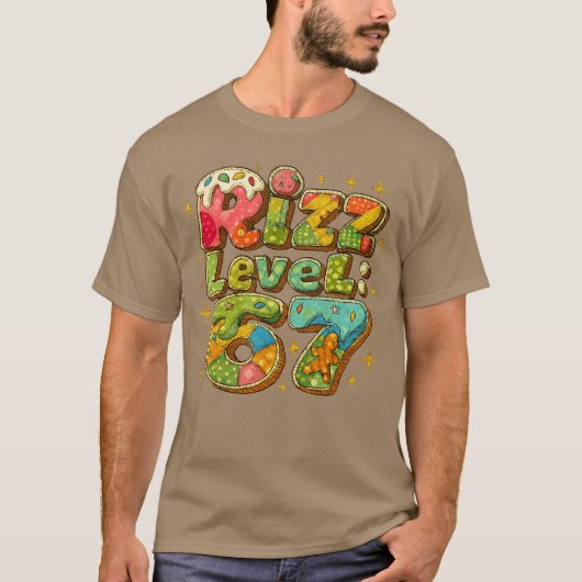 Patchwork Rizz Niveau 67 Grappig Gamer Design voor T-shirt (Voorkant)