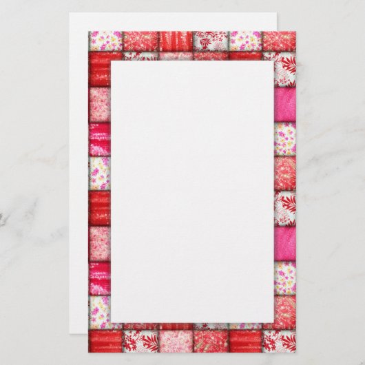 Patchwork Rood en Roze kantelpatroon Briefpapier (Voorkant / Achterkant)
