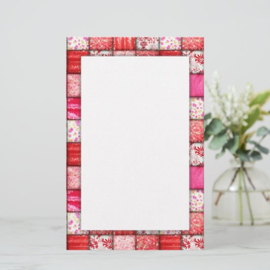 Patchwork Rood en Roze kantelpatroon Briefpapier (Staand voorkant)