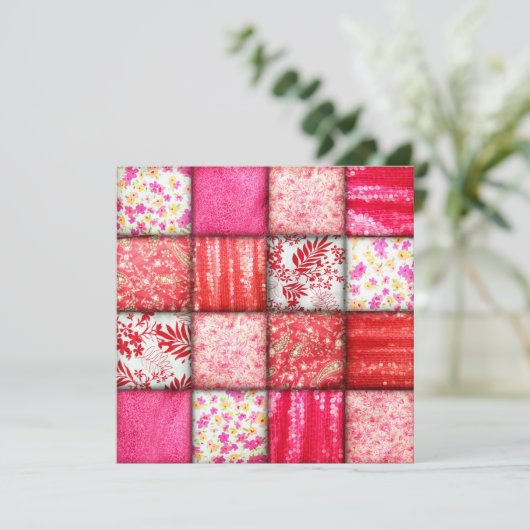 Patchwork Rood en Roze kantelpatroon Kaart (Staand voorkant)