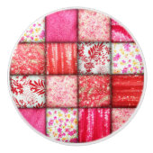 Patchwork Rood en Roze kantelpatroon Keramische Knop (Voorkant)