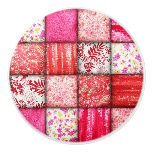 Patchwork Rood en Roze kantelpatroon Keramische Knop (Voorkant)