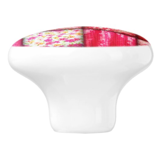 Patchwork Rood en Roze kantelpatroon Keramische Knop (Zijkant)