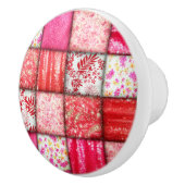 Patchwork Rood en Roze kantelpatroon Keramische Knop (Rechts)