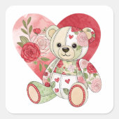 Patchwork Roos Beer met hart Vierkante Sticker (Voorkant)