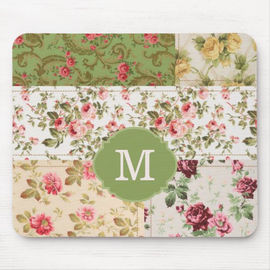 Patchwork Roos Custom Monogram Muismat (Voorkant)