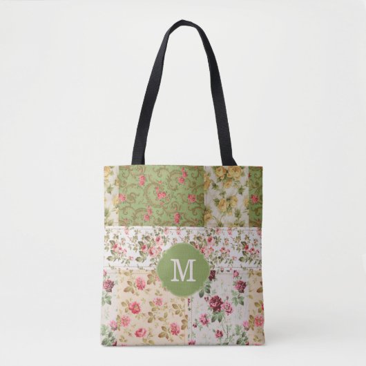 Patchwork Roos Custom Monogram Tote Bag (Voorkant)