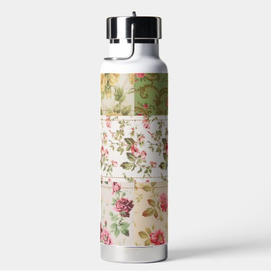 Patchwork Roos Custom Monogram Waterfles (Rechts)