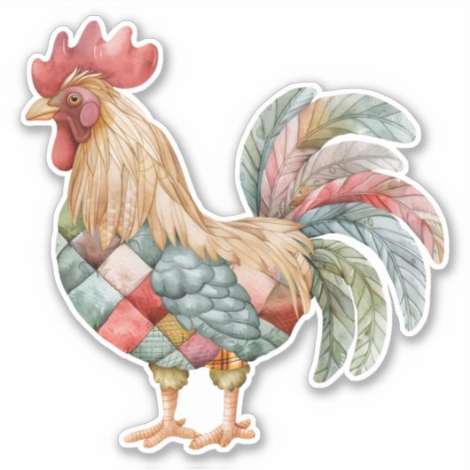 Patchwork Rooster Sticker (Voorkant)