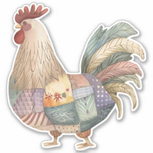 Patchwork Rooster Sticker