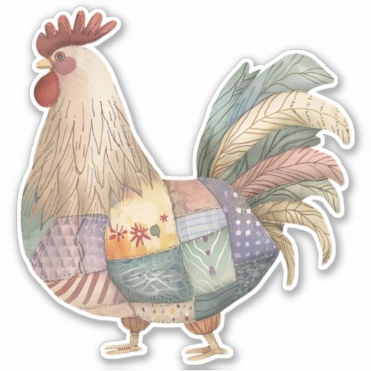 Patchwork Rooster Sticker (Voorkant)