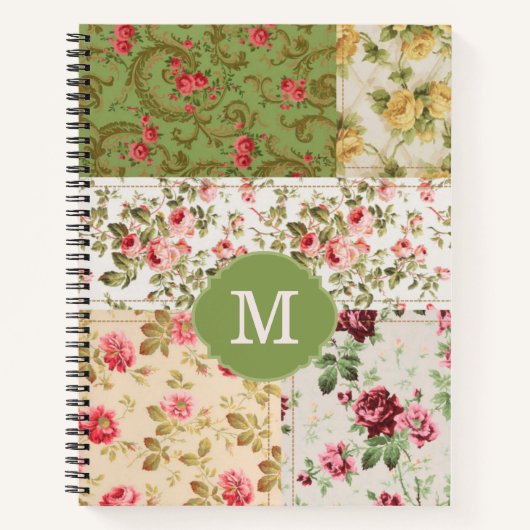 Patchwork Rose Custom Monogram Journal Notebook Notitieboek (Voorkant)