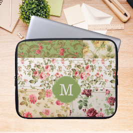 Patchwork Rose Custom Monogram Laptop Sleeve