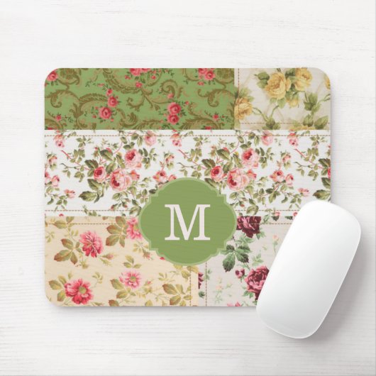 Patchwork Rose Custom Monogram Muismat (Met muis)