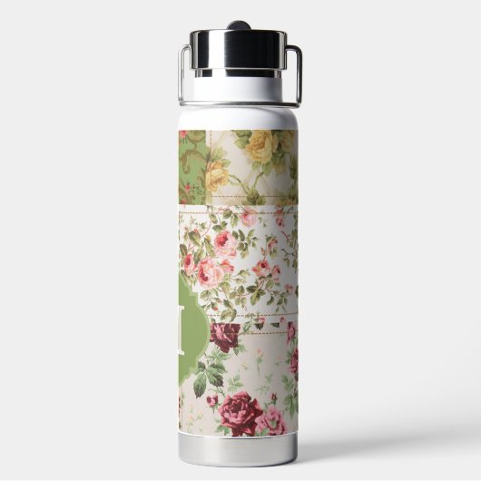 Patchwork Rose Custom Monogram Waterfles (Achterkant)