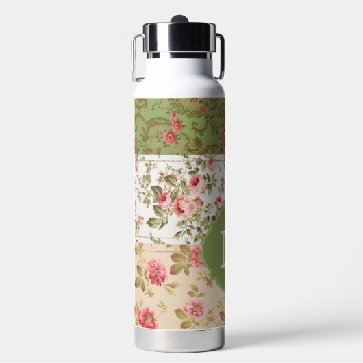 Patchwork Rose Custom Monogram Waterfles (Voorkant)