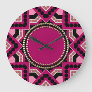 Patchwork Roze Geometrische Ster Muurklok Grote Klok