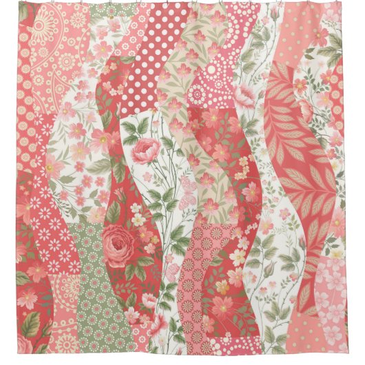 Patchwork rozen: naadloos patroonontwerp. douchegordijn (Voorkant)