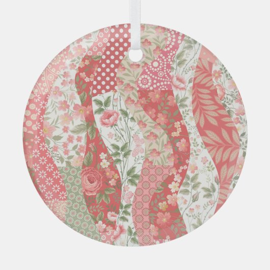 Patchwork rozen: naadloos patroonontwerp. glas ornament (Voorkant)