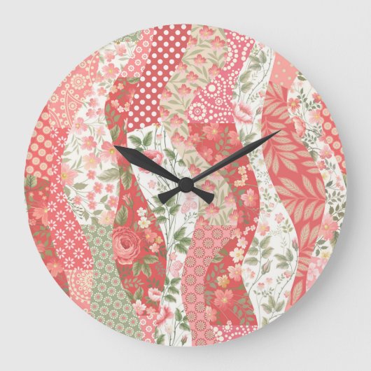 Patchwork rozen: naadloos patroonontwerp. grote klok (Voorkant)