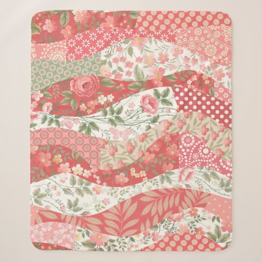 Patchwork rozen: naadloos patroonontwerp. sherpa deken (Voorkant)