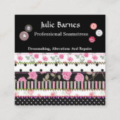 Patchwork Rozen Stripes Polka Dots Seamstress Squa Vierkante Visitekaartje (Voorkant)