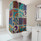 Patchwork ruw canvas imitatie douchegordijn (In situ)