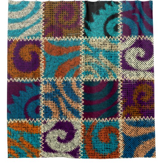 Patchwork ruw canvas imitatie douchegordijn (Voorkant)
