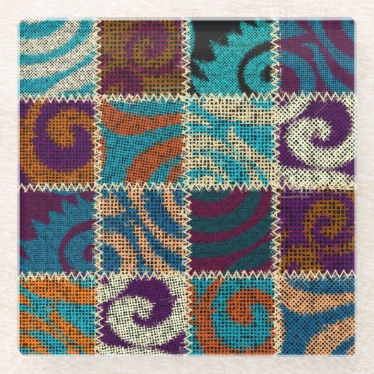 Patchwork ruw canvas imitatie glazen onderzetter (Voorkant)