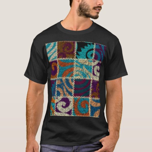 Patchwork ruw canvas imitatie t-shirt (Voorkant)