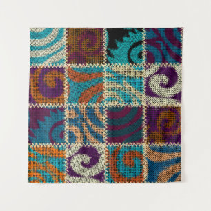 Patchwork ruw canvas imitatie wandkleed