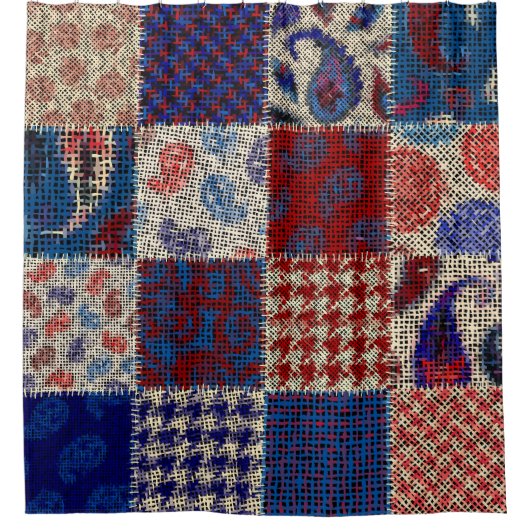 Patchwork ruw canvas, imitatiepatroon. douchegordijn (Voorkant)