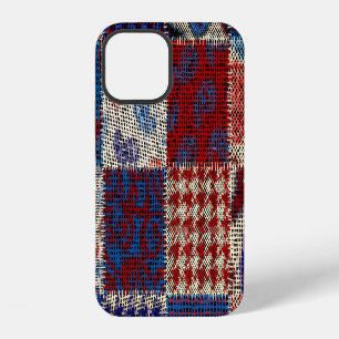Patchwork ruw canvas, imitatiepatroon. iPhone 12 hoesje