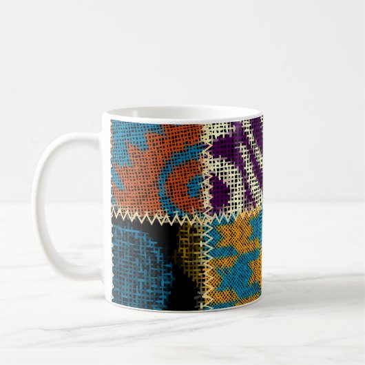 Patchwork ruw canvas naadloos patroon koffiemok (Links)